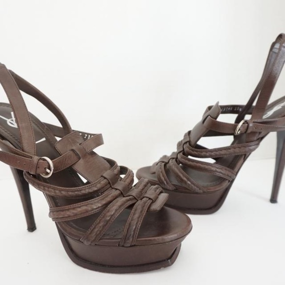 YSL Tribute Ysl T-strap Leather Platform Sandals - Picture 3 of 7